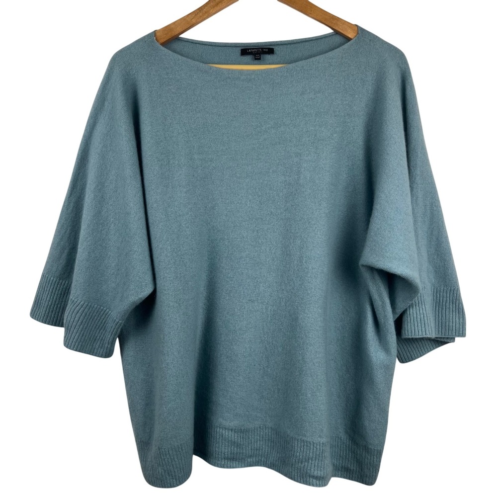 LAFAYETTE‎ 148 NY Blue Cashmere Dolman Sleeve Sweater Top XS S Boxy Oversize